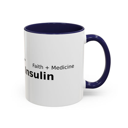Accent Coffee Mug — “Faith + Medicine: Insulin Saves” Black-Accent Mug (11/15 oz)