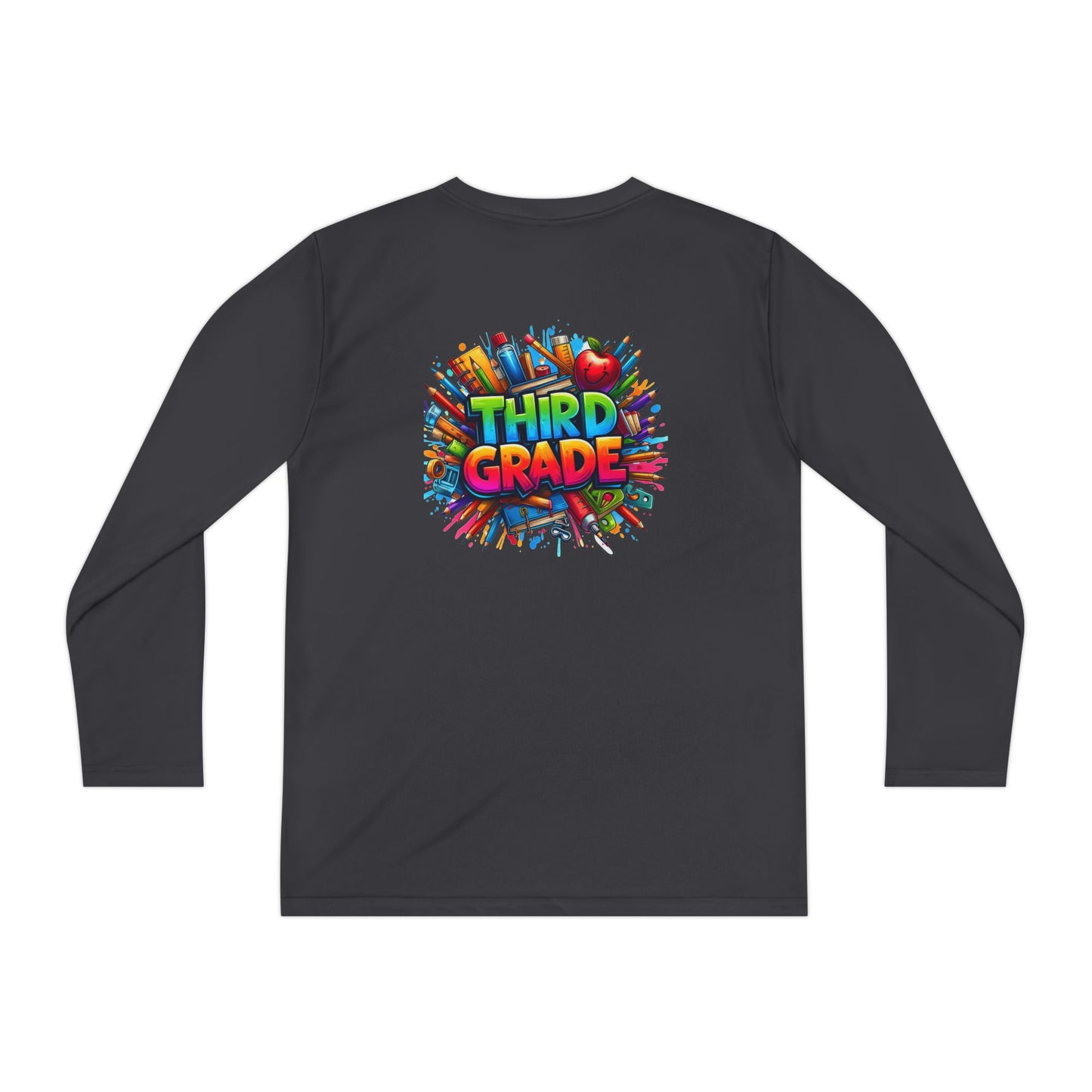 Third Grade Youth Long Sleeve Tee — Colorful School Supplies Design