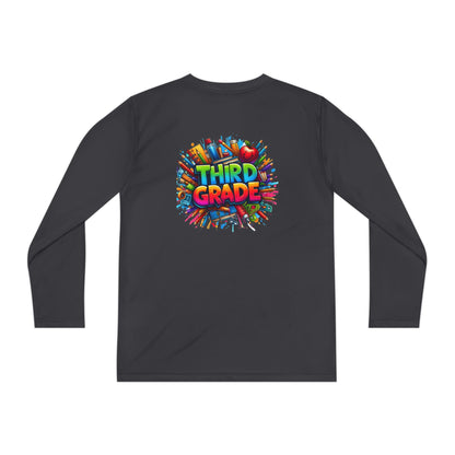 Third Grade Youth Long Sleeve Tee — Colorful School Supplies Design