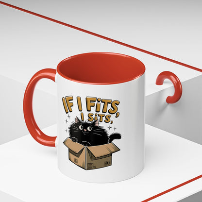 If I Fits I Sits Cat Mug — Funny Black Cat in Box Coffee Cup (11/15oz)