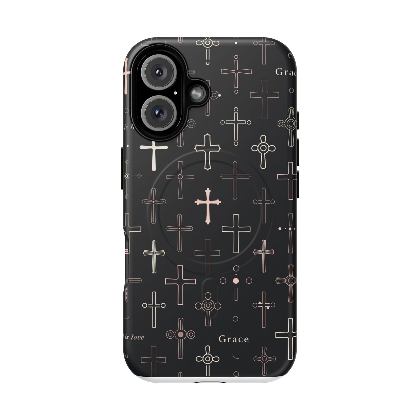 Magnetic Phone Case — Black Crosses "Grace" Protective Cover