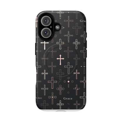 Magnetic Phone Case — Black Crosses "Grace" Protective Cover