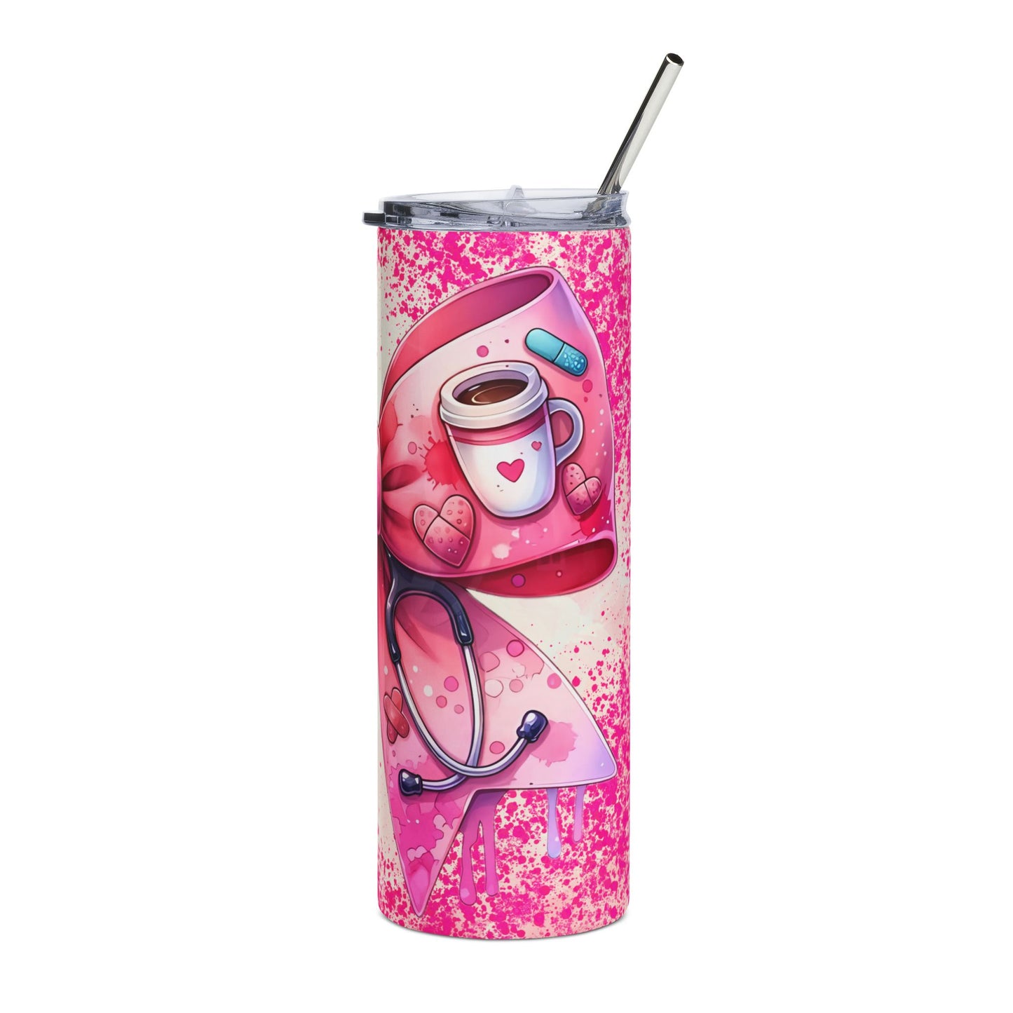 20oz Pink Nurse Tumbler — Medical Bow, Stethoscope & Bandage Design