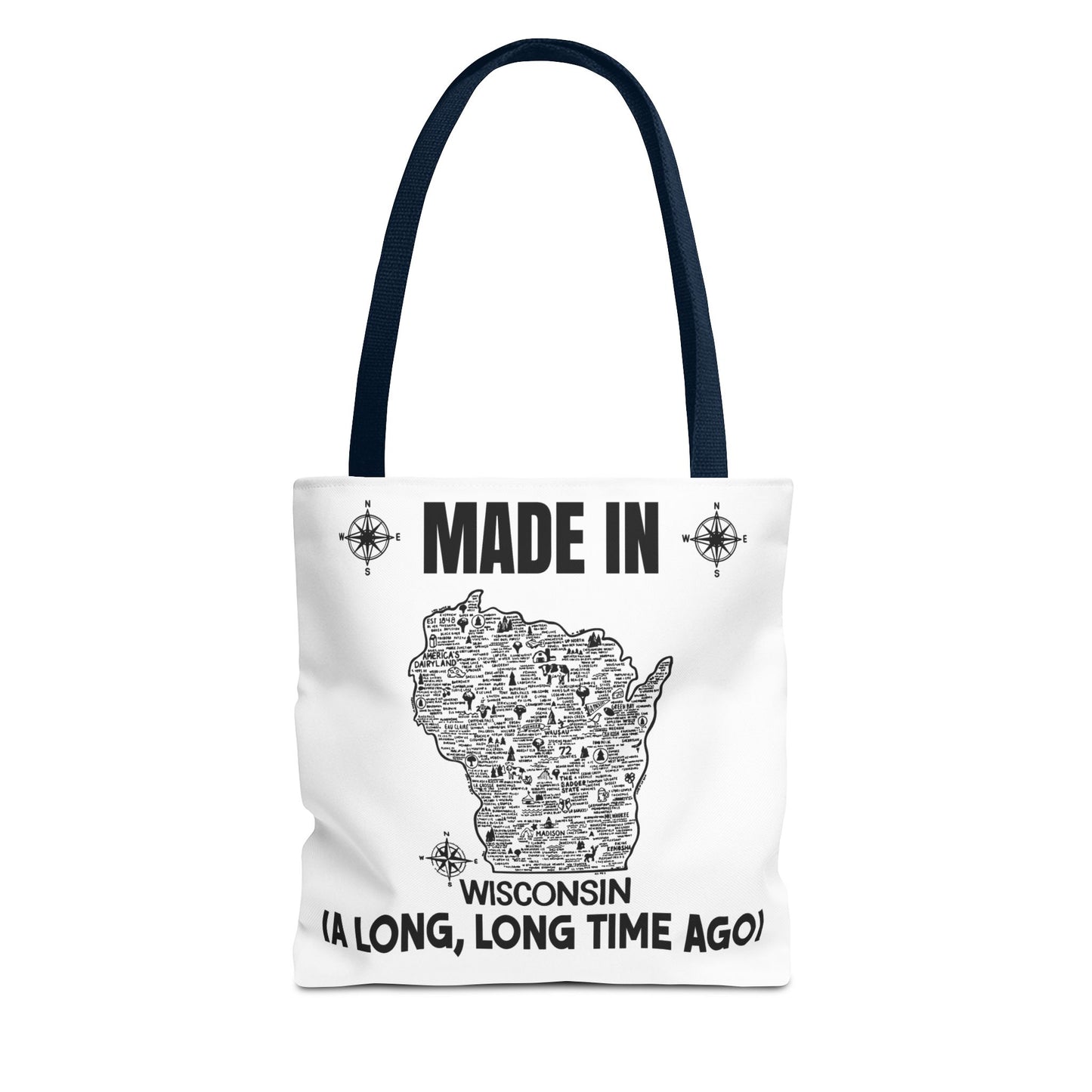 Made in Wisconsin Tote Bag — Vintage Map State Pride Tote ("A Long, Long Time Ago")