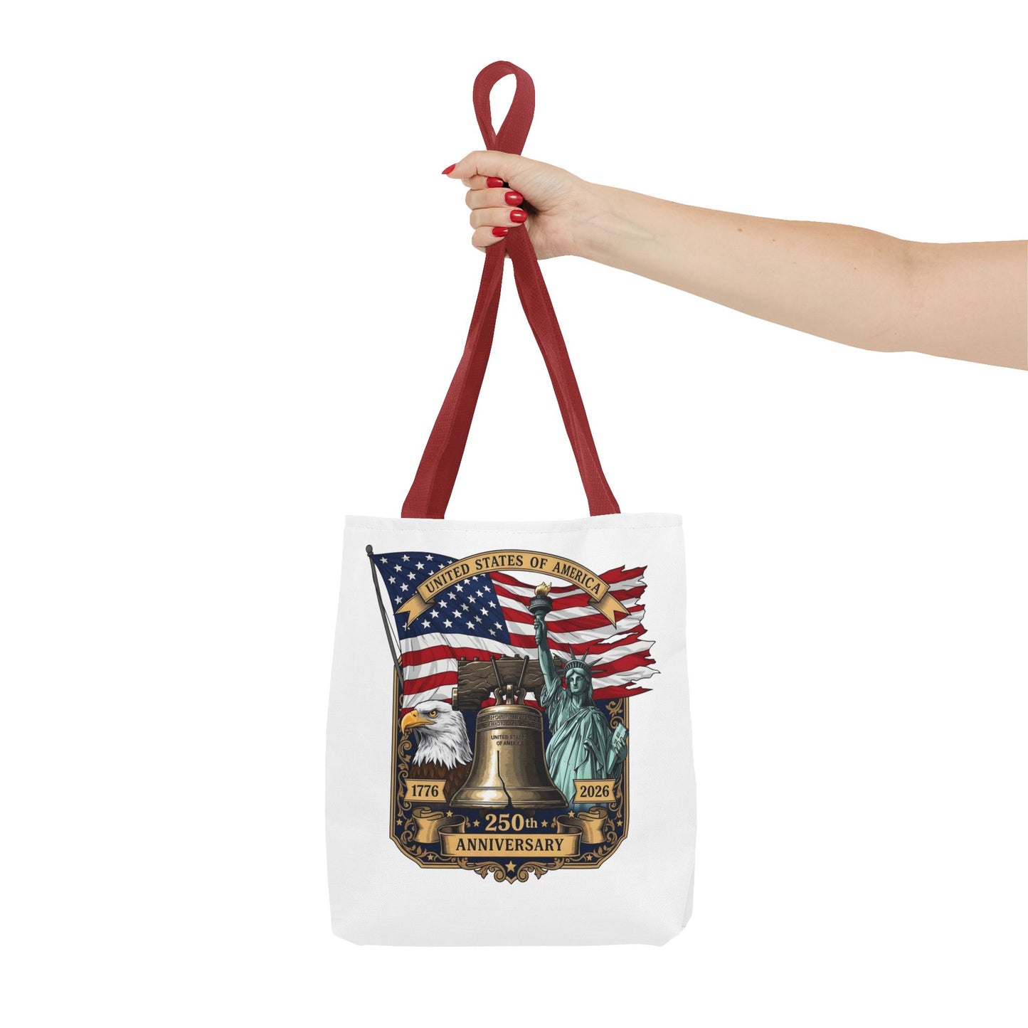 Patriotic 250th Anniversary Tote Bag — USA Flag, Liberty Bell & Eagle Design