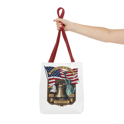Patriotic 250th Anniversary Tote Bag — USA Flag, Liberty Bell & Eagle Design