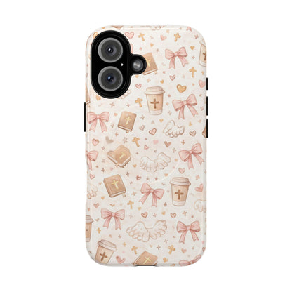 Christian Pattern Phone Case — Cute Cross, Bible & Dove Tough Magnetic Case