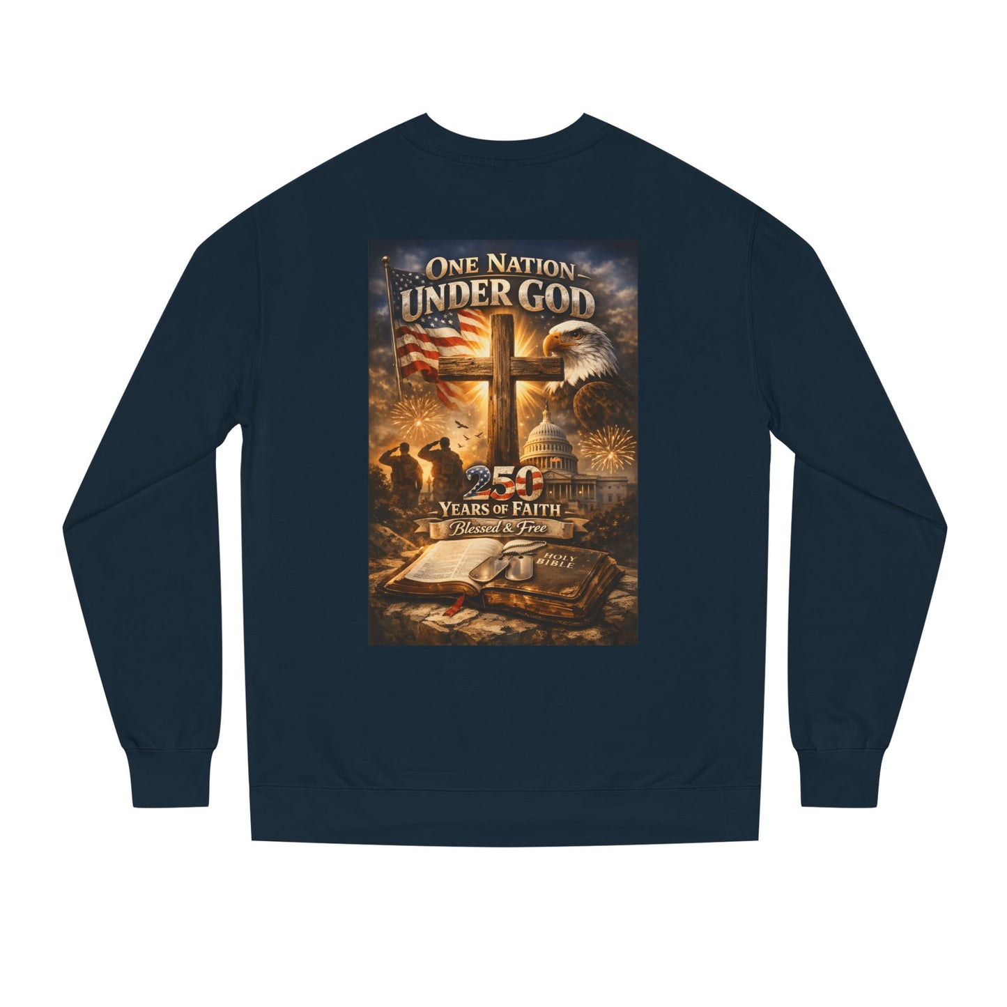 Patriotic Christian Sweatshirt — "One Nation Under God" 25 Years of Faith Crewneck