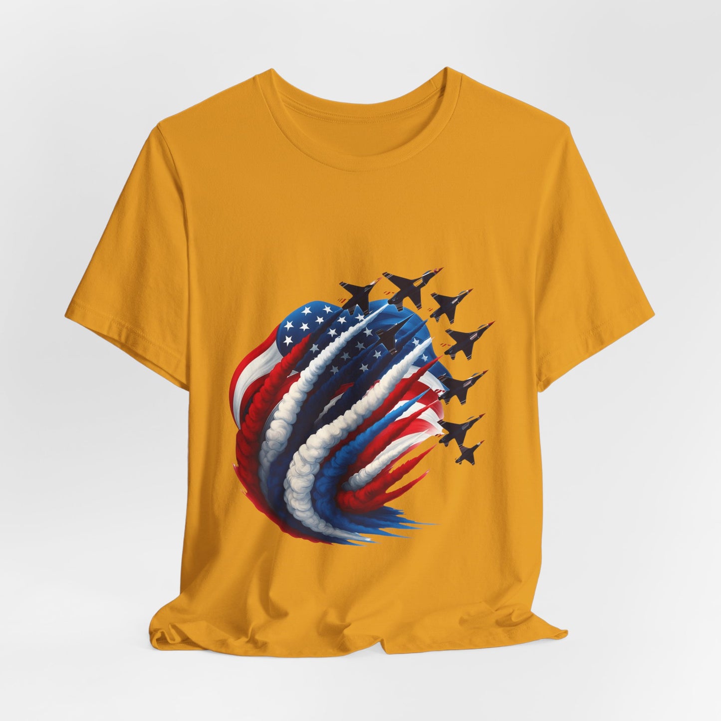 Patriotic Jet Flyover T-Shirt — American Flag Smoke Trail Tee
