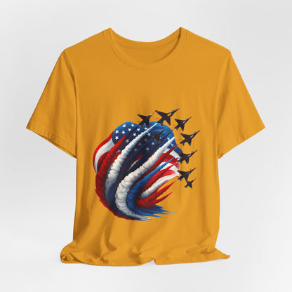 Patriotic Jet Flyover T-Shirt — American Flag Smoke Trail Tee