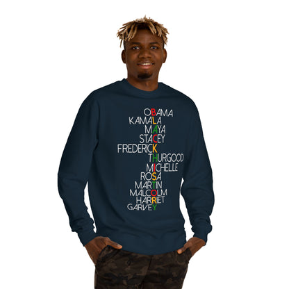 Black History Leaders Crewneck Sweatshirt — Names of Influential Black Figures (Obama, Kamala, Maya, MLK)