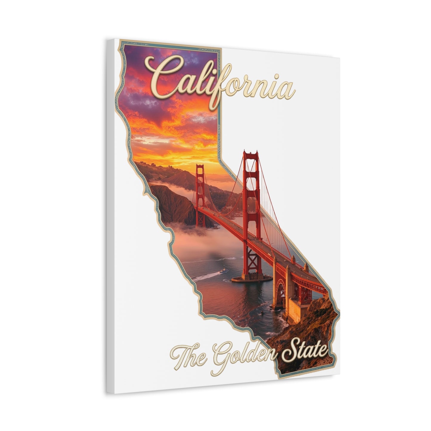 California Golden State Canvas Wall Art — Golden Gate Bridge Sunset