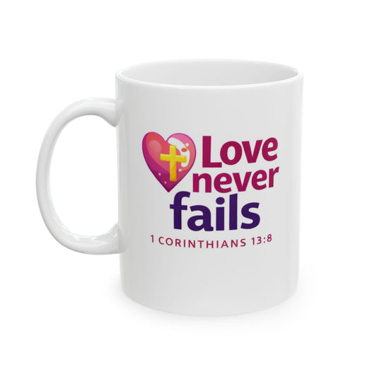 Love Never Fails - 1 Corinthians 13:8 Mug
