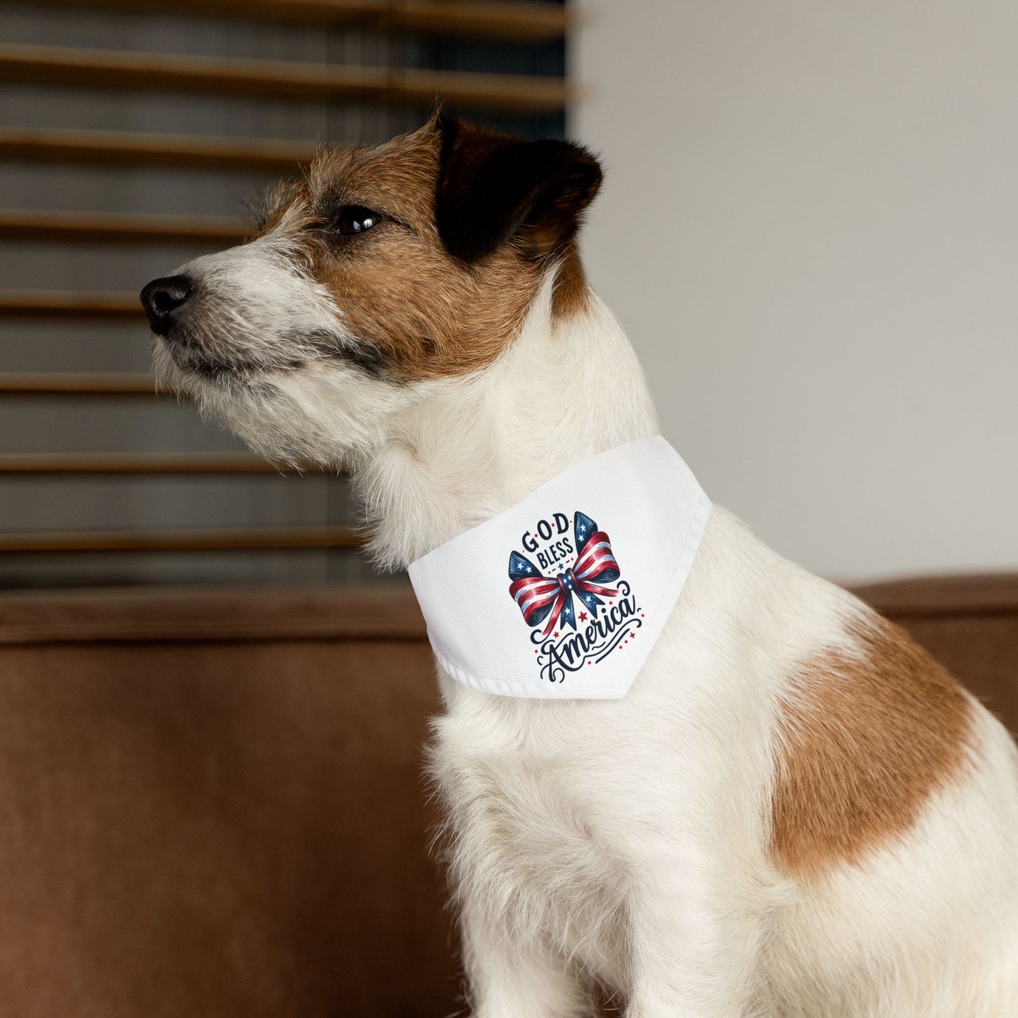 Patriotic Pet Bandana Collar - "God Bless America" Flag Bow Design