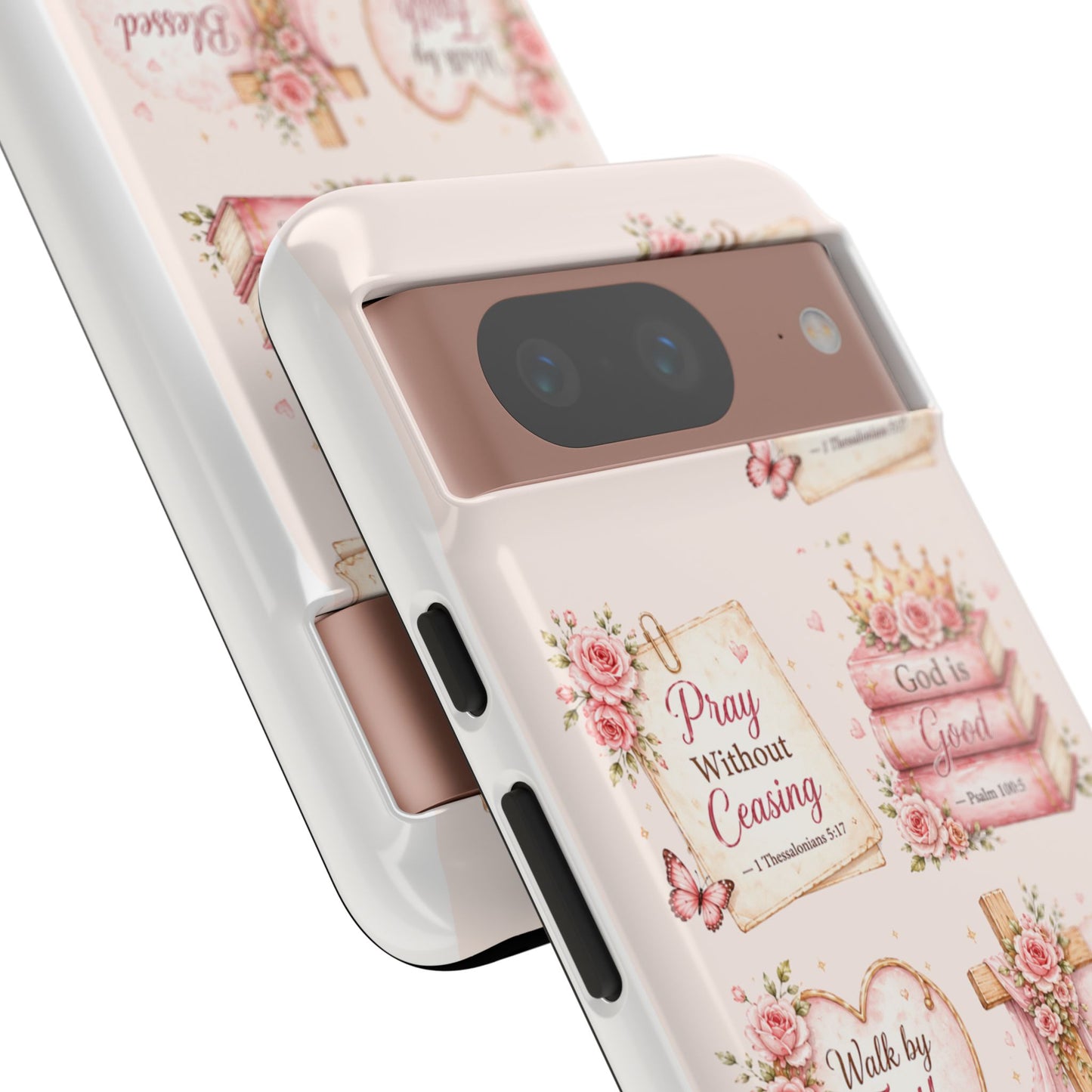 Christian Floral Phone Case — "Pray Without Ceasing" Faith Cross Design