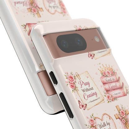 Christian Floral Phone Case — "Pray Without Ceasing" Faith Cross Design