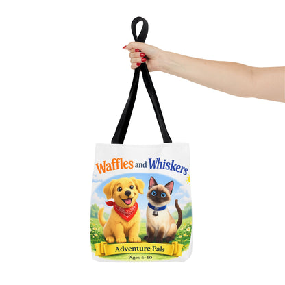 Waffles & Whiskers Adventure Pals Tote Bag — Cute Puppy and Kitten Kids Book Design