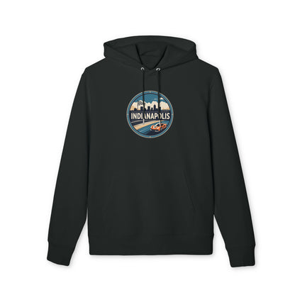 Indianapolis Racing Hoodie — Retro City Skyline & Racecar Design