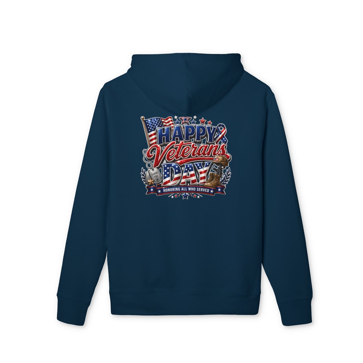 Veterans Day Hoodie - "Happy Veterans Day" Patriotic American Flag Design