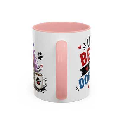 Dog and Cat Coffee Mug – "Life is Better with a Cat" Accent Ceramic Mug
