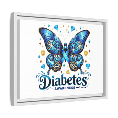Diabetes Awareness Blue Ribbon Butterfly Matte Framed Canvas