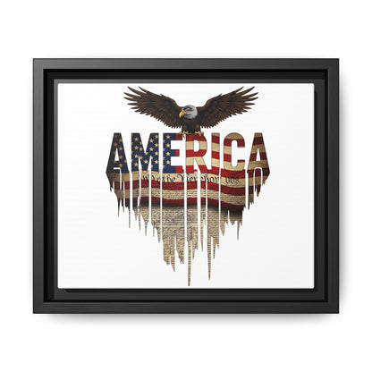 America Eagle Matte Canvas Framed Wall Art — Patriotic USA Flag Typography Print