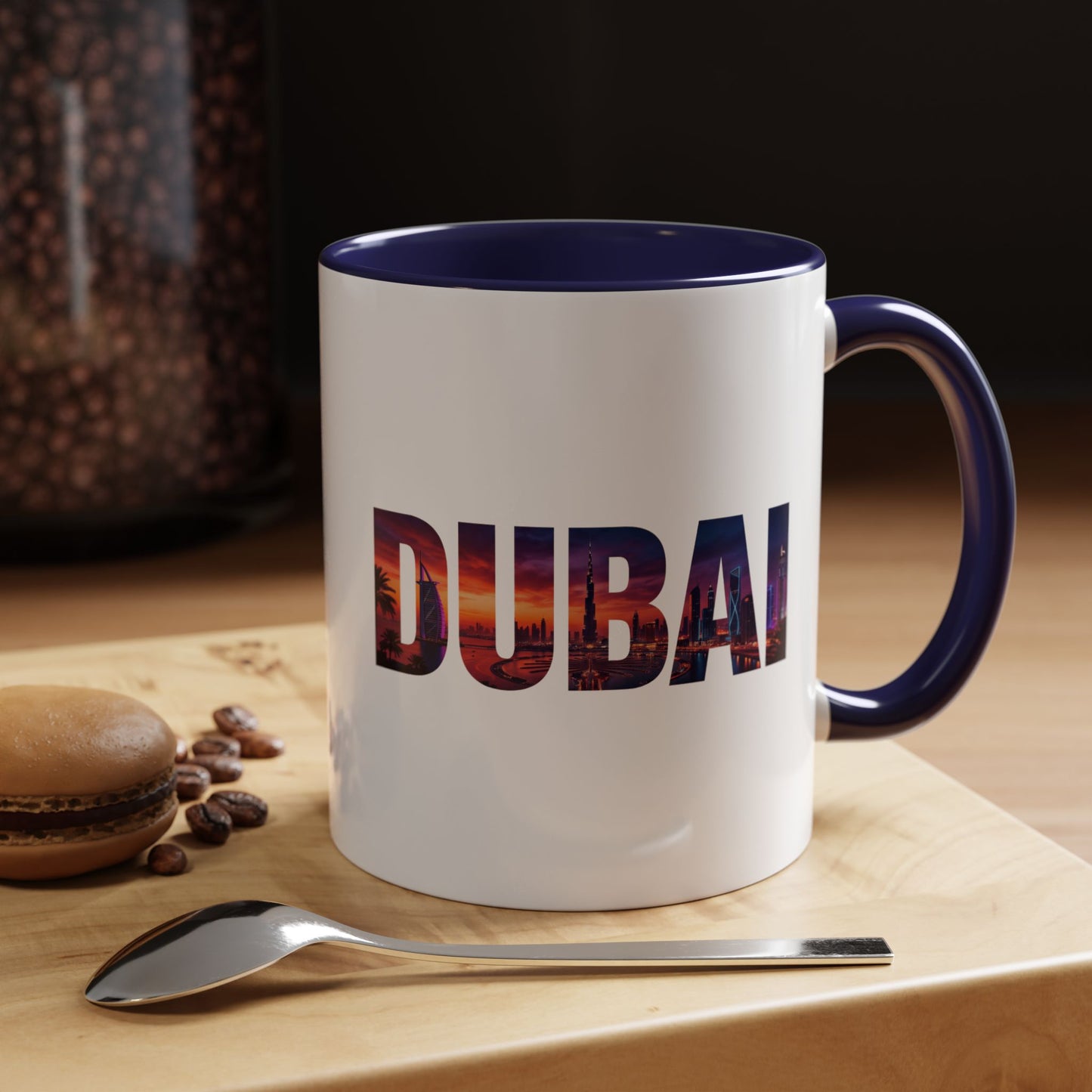 Dubai Skyline Accent Coffee Mug — Sunset City Photo Text (11/15oz)