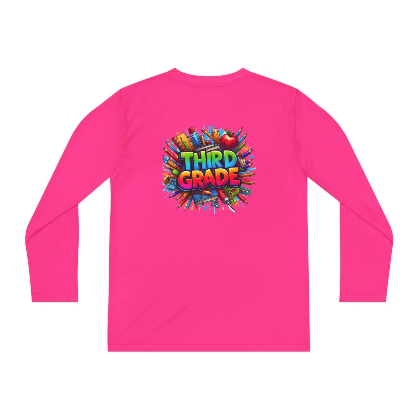 Third Grade Youth Long Sleeve Tee — Colorful School Supplies Design