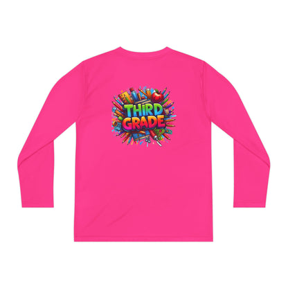 Third Grade Youth Long Sleeve Tee — Colorful School Supplies Design