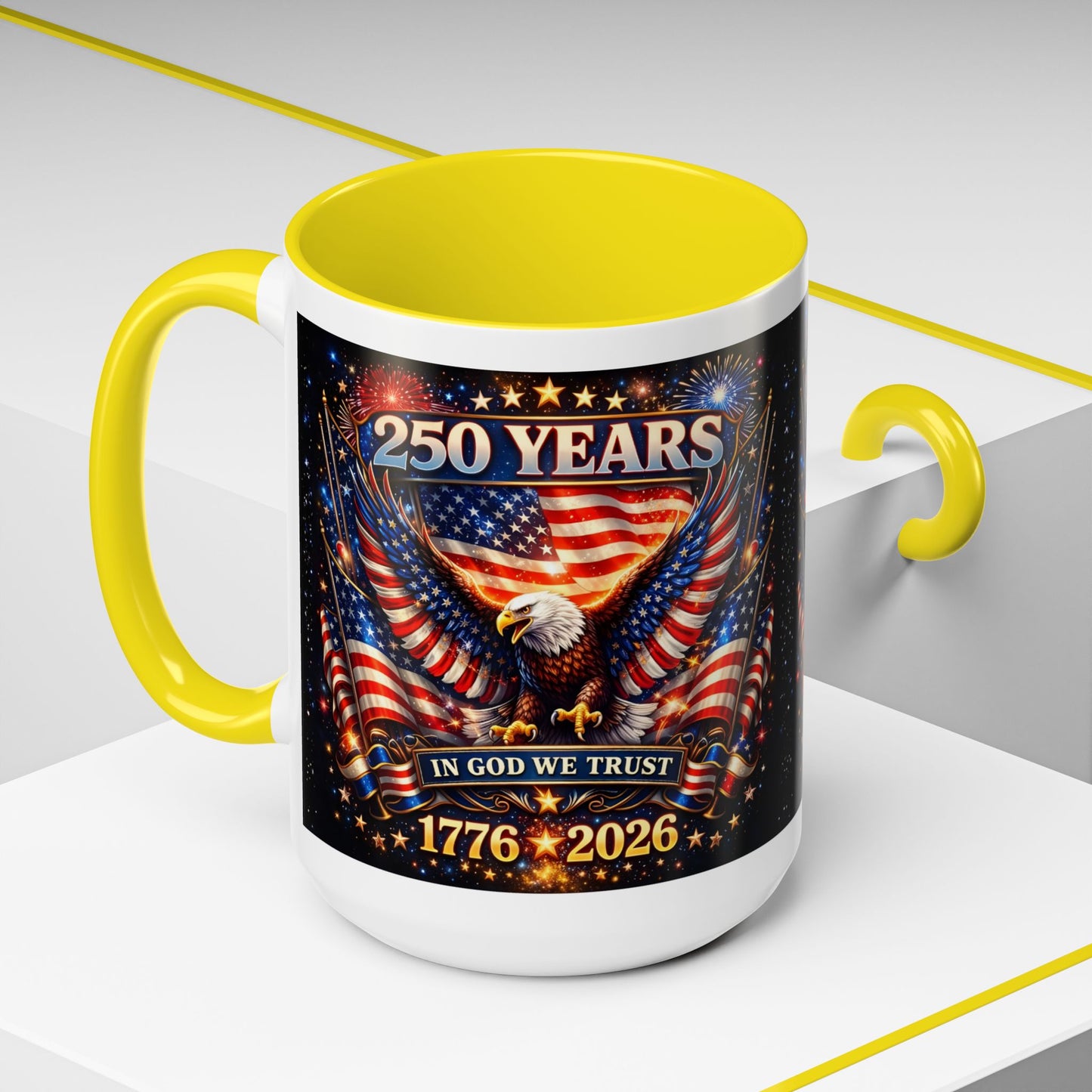 250 Years 1776–2026 Eagle American Flag Accent Coffee Mug — Patriotic Independence Day Gift (11/15oz)