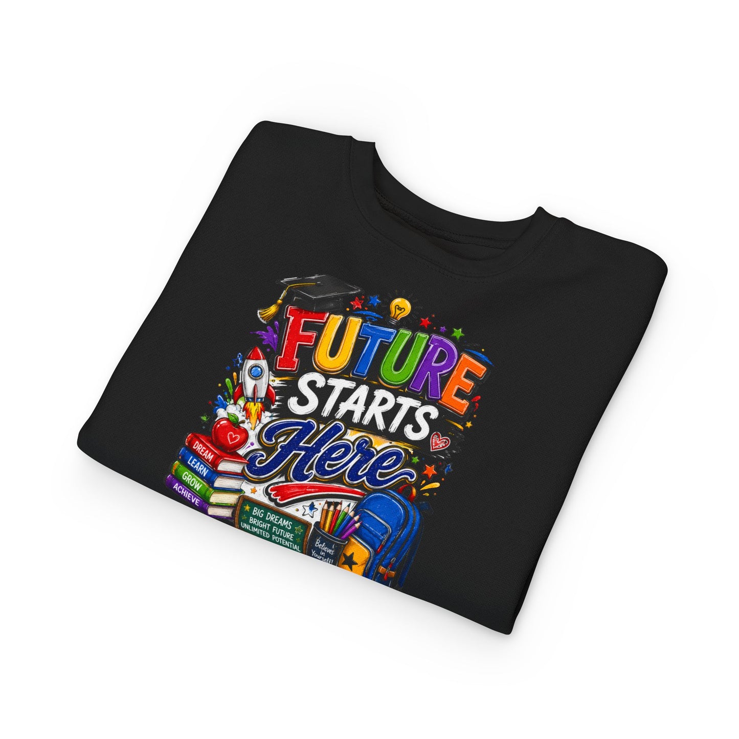 Toddler Sweatshirt — "Future Starts Here" Back-to-School Kids Crewneck