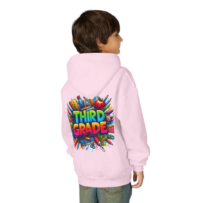 Third Grade Kids Hoodie — Colorful School Supplies Back-to-School Sweatshirt