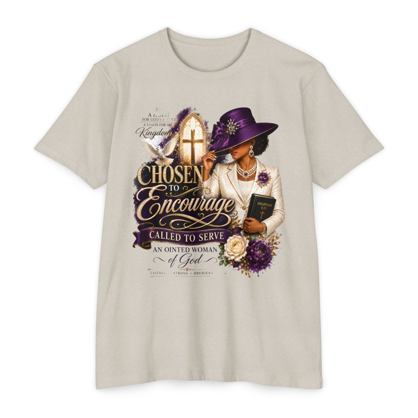 Chosen to Encourage Christian T-Shirt — 'Called to Serve' Purple Church Hat Design