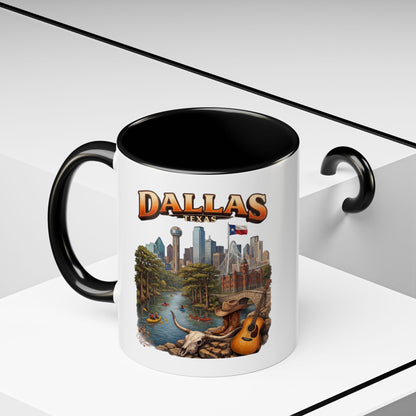 Dallas Skyline Accent Coffee Mug — Texas Souvenir Mug with Guitar & Cityscape