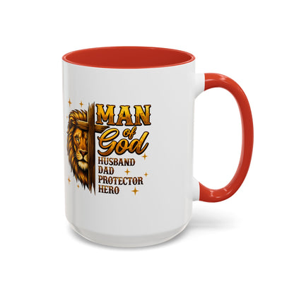 Man of God Lion Coffee Mug — 'Man of God' Religious Gift for Husband, Dad, Protector