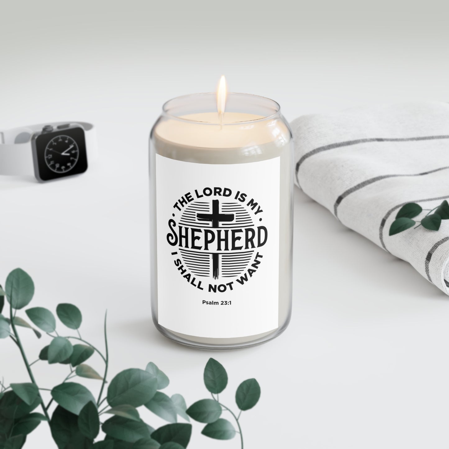 The Lord Is My Shepherd Scented Soy Candle — 13.75oz Inspirational Christian Candle (Psalm 23:1)