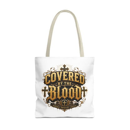 Covered by the Blood Tote Bag — Christian Cross Faith Canvas Tote