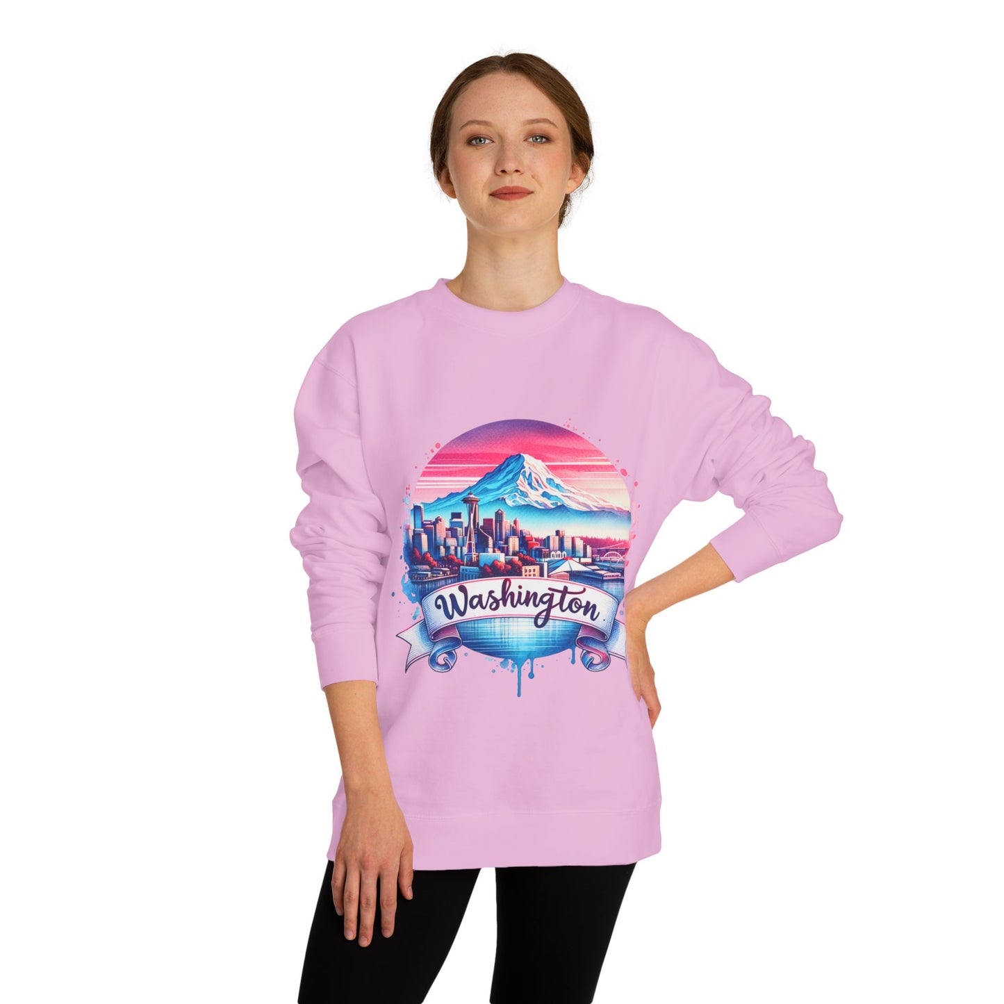 Washington Scenic Crewneck Sweatshirt — Mountain & City Skyline Design
