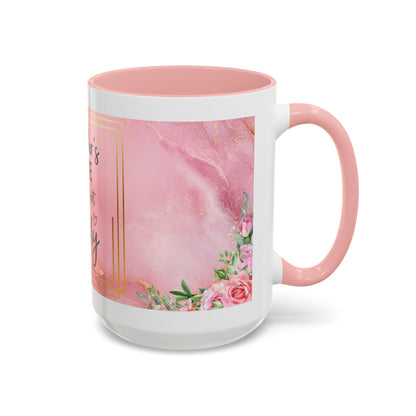 Mother’s Love Accent Coffee Mug — “A Mother's Love is the Heart of the Family” (Pink Floral, 11/15oz)