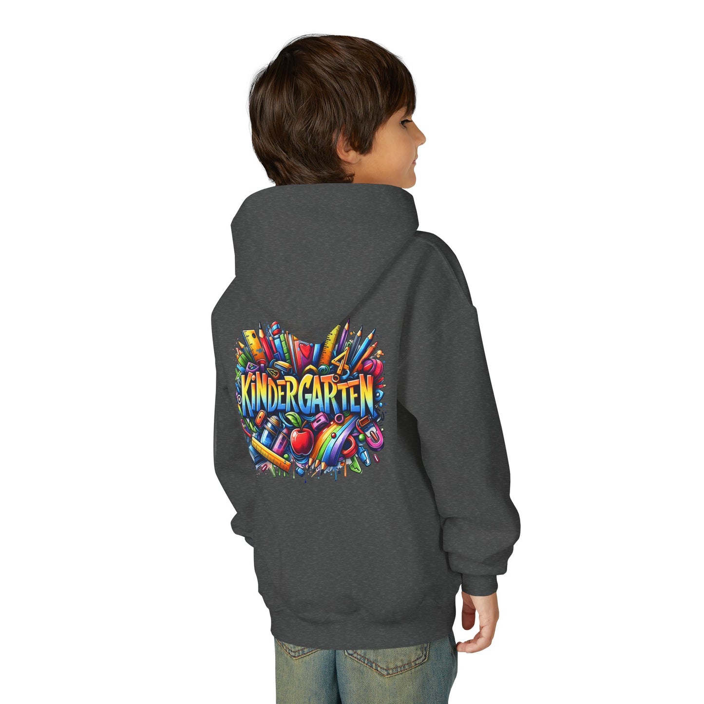 Kindergarten Kids Hoodie — Colorful School Supplies Back-to-School Sweatshirt