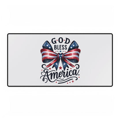 Patriotic "God Bless America" Desk Mat — USA Flag Bow Gaming & Office Desk Pad