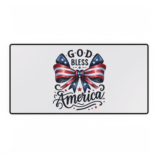Patriotic "God Bless America" Desk Mat — USA Flag Bow Gaming & Office Desk Pad