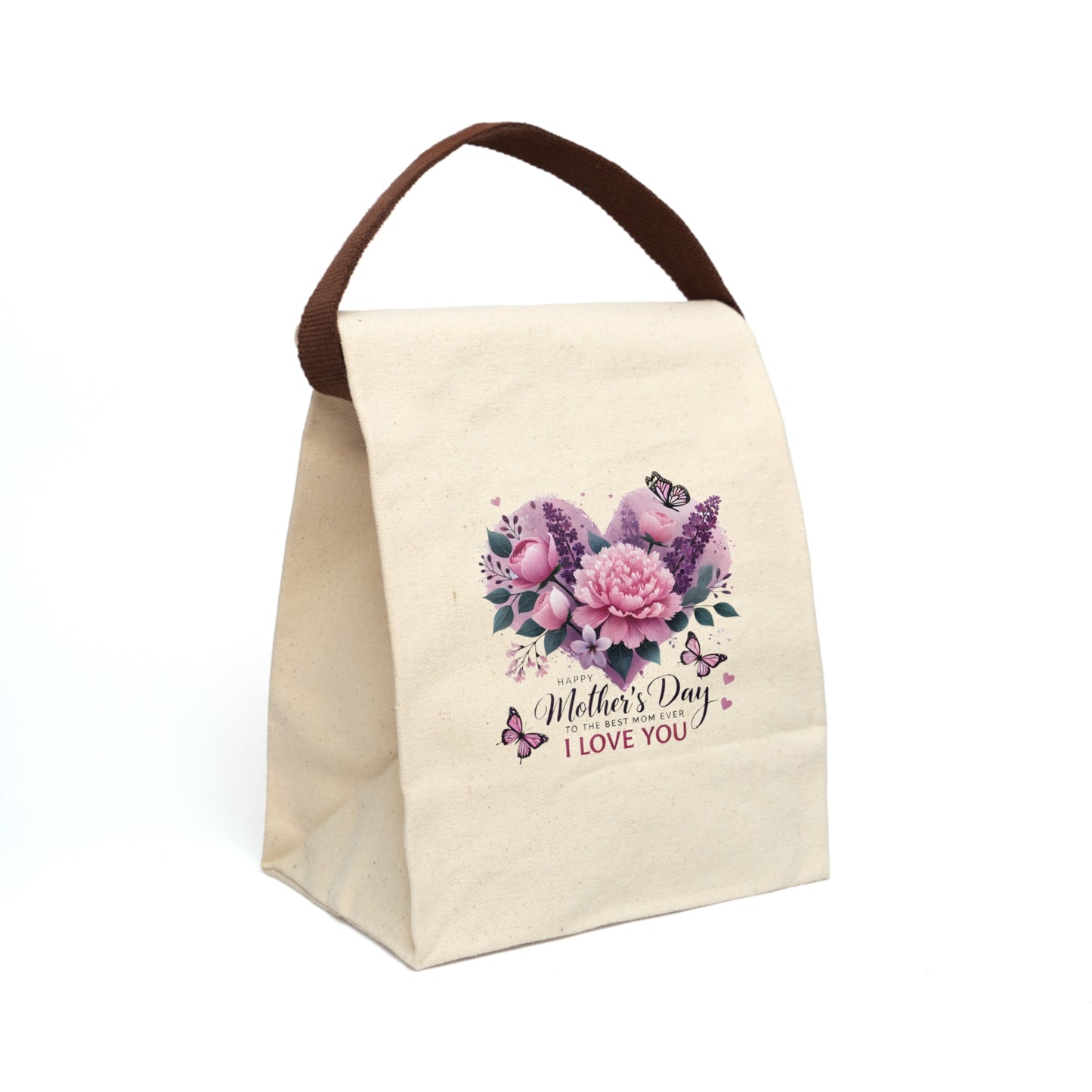 Mother's Day Canvas Lunch Bag — "Happy Mother's Day I Love You" Floral Tote