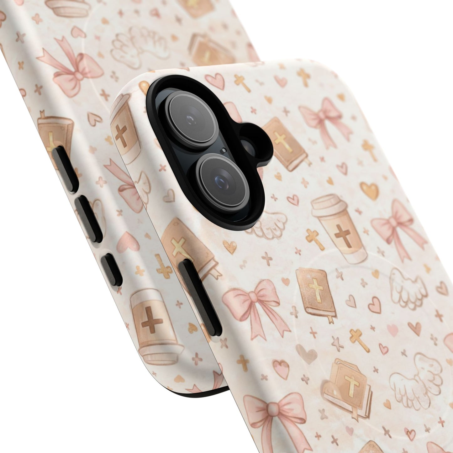 Christian Pattern Phone Case — Cute Cross, Bible & Dove Tough Magnetic Case