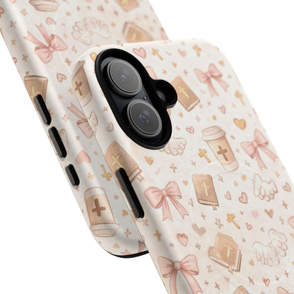 Christian Pattern Phone Case — Cute Cross, Bible & Dove Tough Magnetic Case