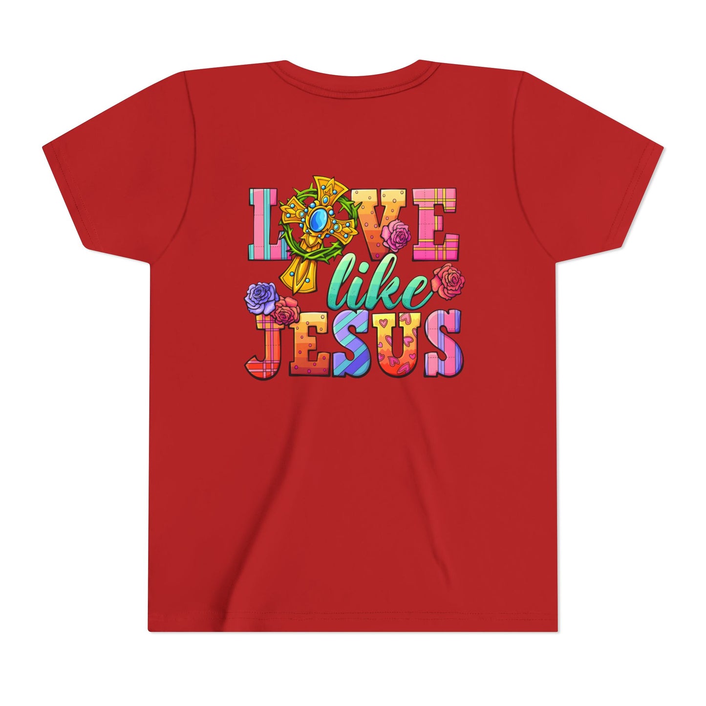 Youth Tee — "Love Like Jesus" Colorful Faith Graphic