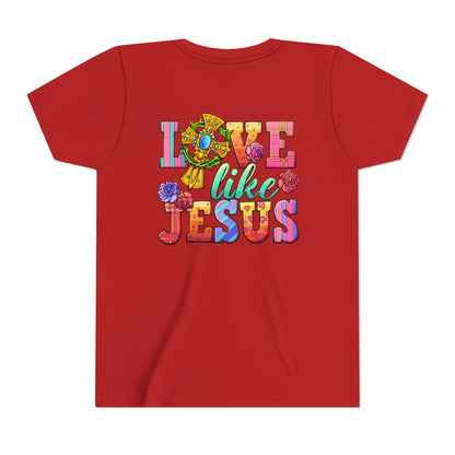 Youth Tee — "Love Like Jesus" Colorful Faith Graphic