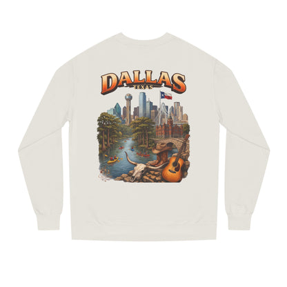 Dallas Skyline Crewneck Sweatshirt — Texas Cityscape & Acoustic Guitar Design