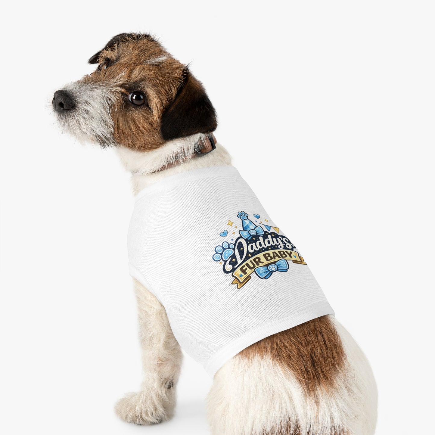 Pet Tank — "Daddy's Fur Baby" Blue Bow Paw Print Dog Tank Top