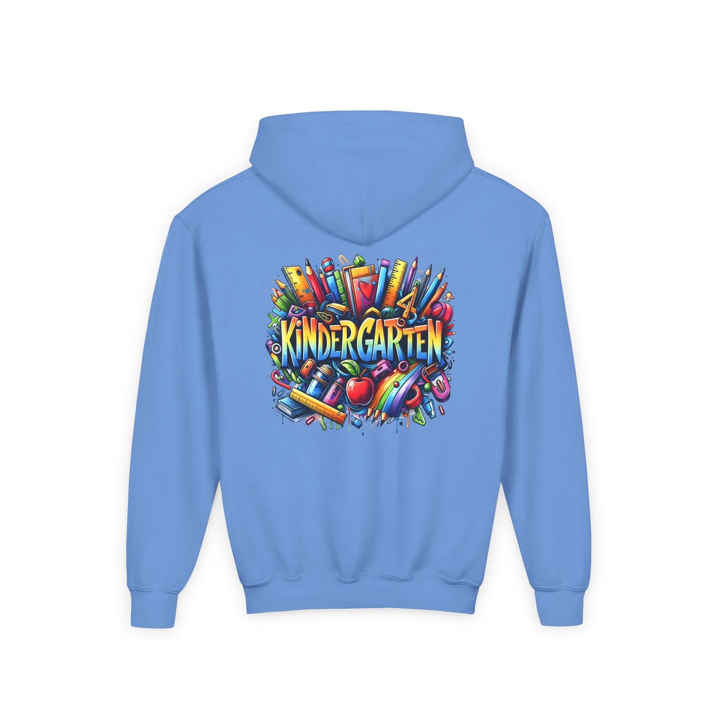 Kindergarten Kids Hoodie — Colorful School Supplies Back-to-School Sweatshirt